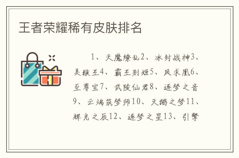 王者荣耀稀有皮肤排名