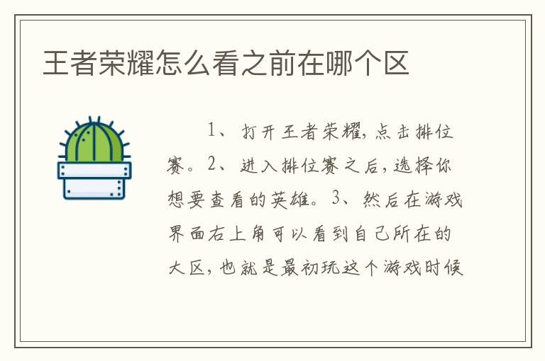 王者荣耀怎么看之前在哪个区